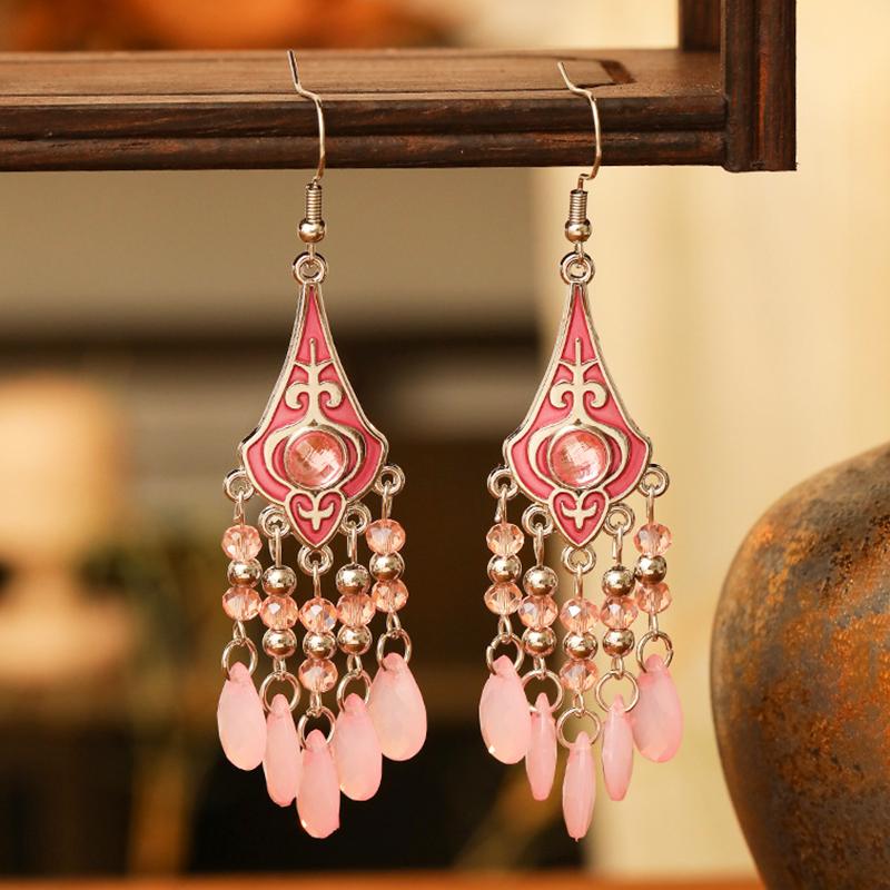 Vintage Elegant Crystal Water Drop Dangle Earrings for Women Ethnic Temperament Long Geometric Handmade Earring Female Jewelry