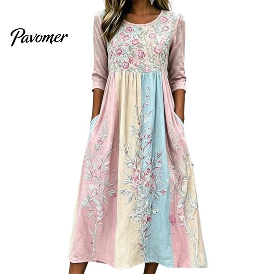 Fashionable Vacation Dresses for Ladies Long Sleeve Floral Dress, Women Cottagecore Waist Cinching Casual Autumn with Sleeves Midi Dress Street Party