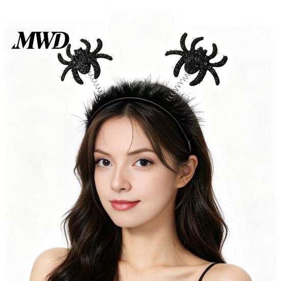 Velvet Decorative Hair Band Halloween Headbands, Black Spider Bat Headband, Glitter Fluffy Hoop Spooky Headpiece for Party Women, Teens, Cosplay,