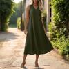 Women Sleeveless Casual V Neck Midi Dress with Zipper and Pockets Relaxed Fit Solid Color Tank Dress