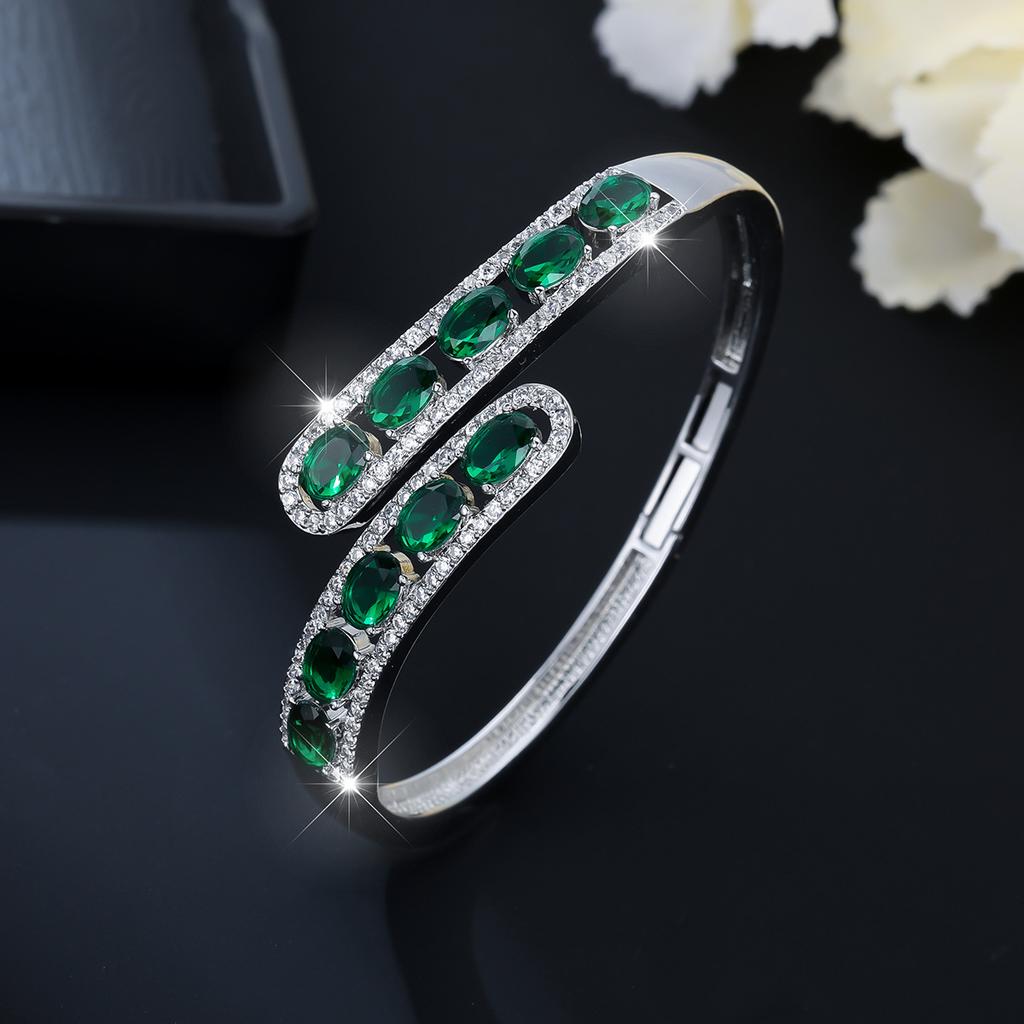 Jewelry Opening Green Zircon Retro Light Luxury High-end Bracelet