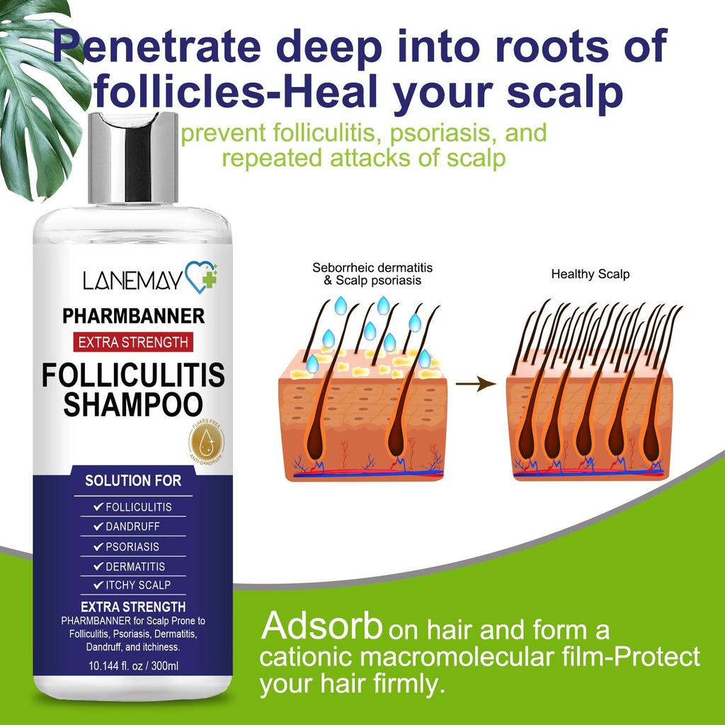 Pharmbanner Extra Stärke Follikulitis Shampoo-Beruhigt & Stellt die Kopfhaut wieder her-Heilt Haarfollikel-Geeignet für alle Haartypen, 300ml