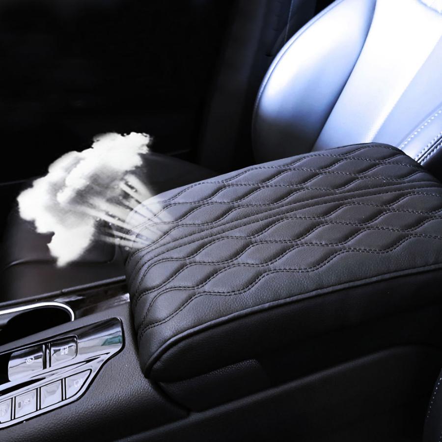 PU Leather Car Armrest Mat Wave Embroider Center Console Pad Arm Rest Protection Cushion Auto Armrests Storage Box Cover Pad