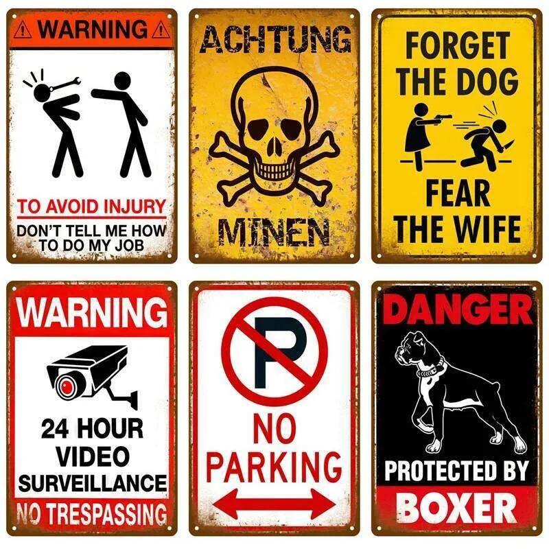 Warning Retro Tin For Home Room Wall Decor Art Metal Sign Vintage Bars Garage Cafe Club Man Cave Pubs Mural Plate Poster 26T0104 26T0104