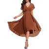 Lotus ronde hals nieuwe jurk damesmode chiffon effen kleur jurk