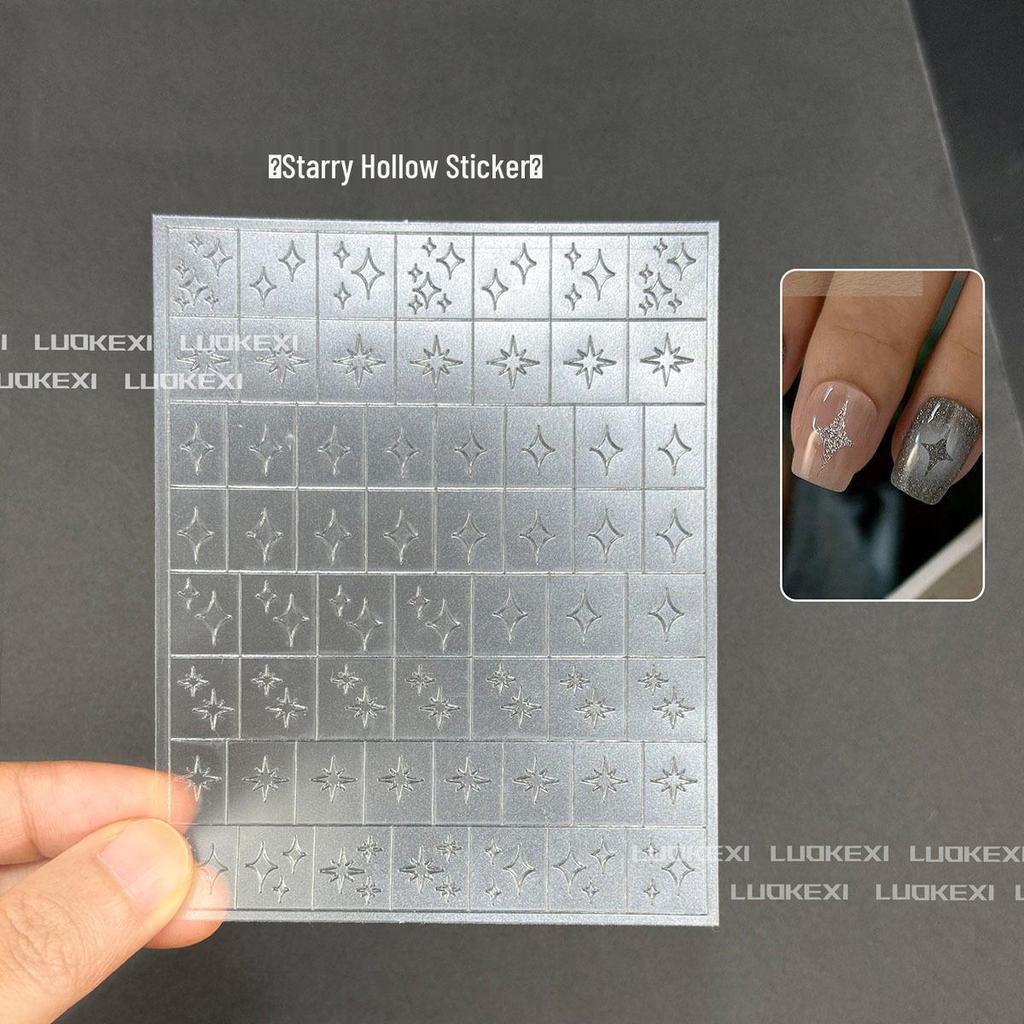 Autocollants Transparents Creux pour Nail Art: Étoiles, Rayons, Papillons, Cœurs, Colle à Patte, Pochoirs de Peinture en Spray