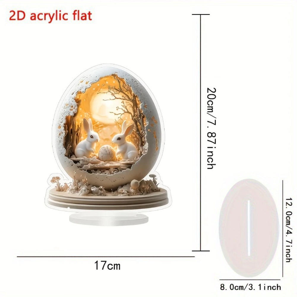 New Easter Egg Shaped Cottage Rabbit Acrylic Ornament 2D Flat Cute Rabbit Desktop Ornament Easter Gift