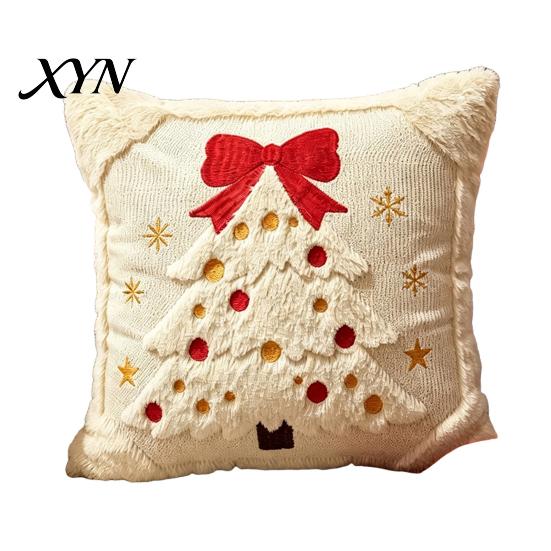 Soft Skin Friendly Cushion Covers Christmas Plush Pillowcase, 3D Embroidered Design Throw Pillow Gifts for Home Cover, Decorative Cover Holiday