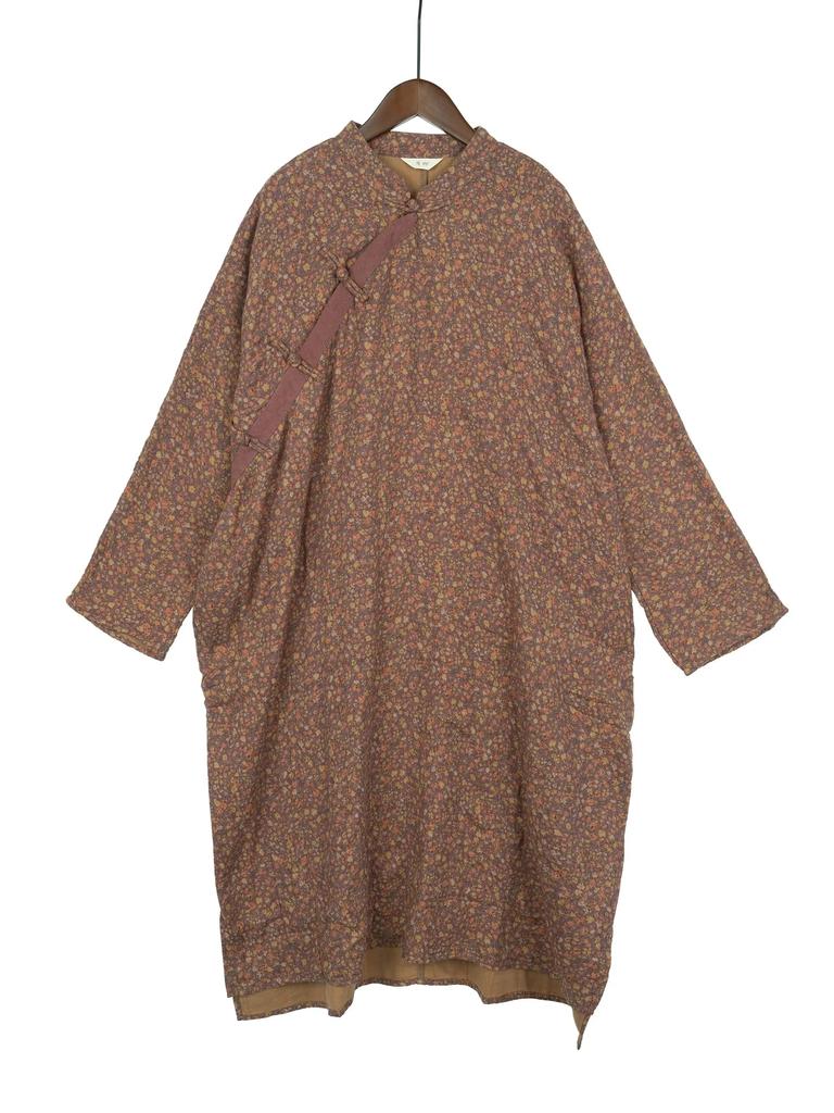 Johnature Women Vintage Print Floral Dresses Stand Long Sleeve Cotton Spring Chinese Style Robes Button Women Dress