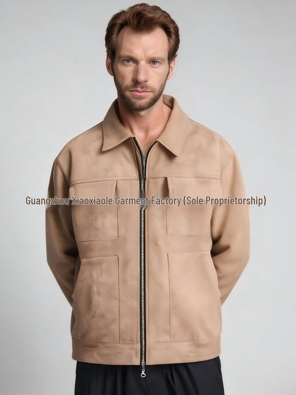 

Trendy Unisex Suede Zip-Up Jacket with Large Pockets XL коричневий