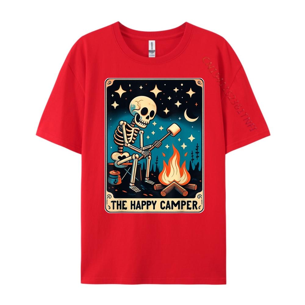 Happy Camper Tarot Card Skeleton Camper Funny Camping Fall Clothes Aesthetic Mens TShirts Cinco de Mayo S
