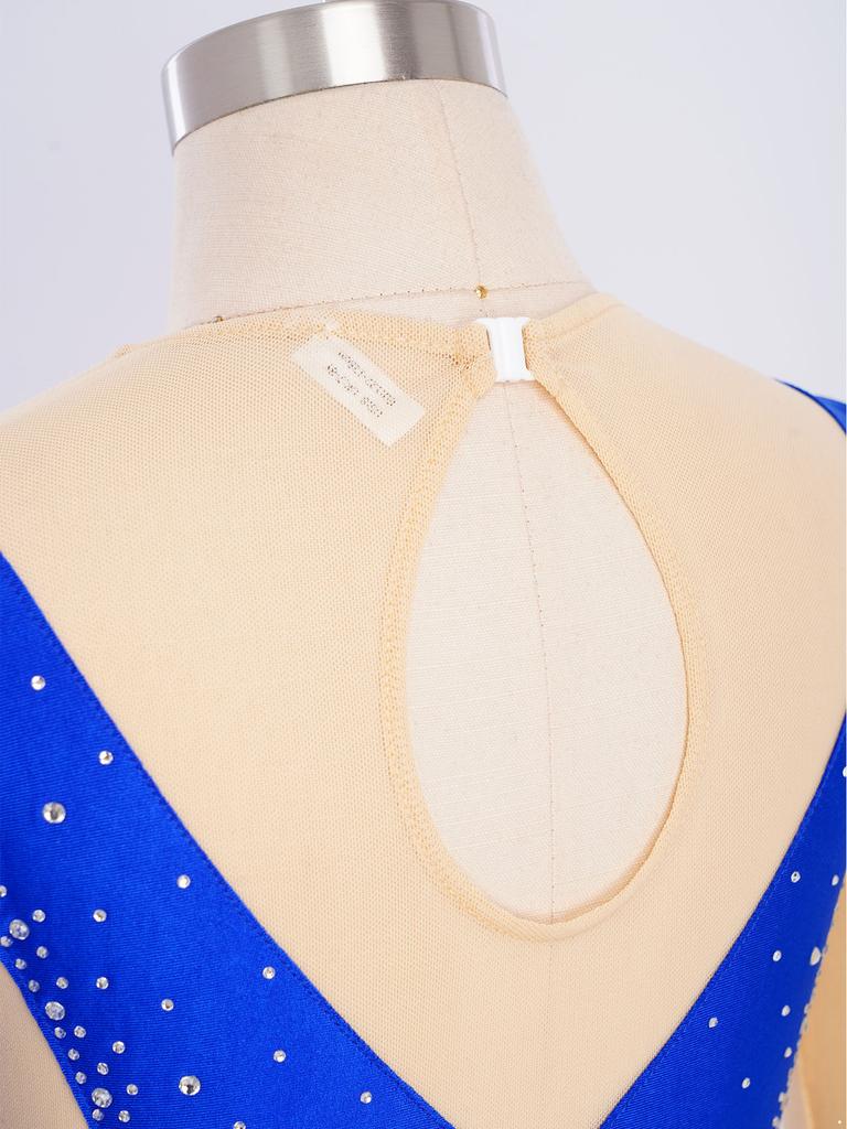 Tuta da Ginnastica per Bambine Maniche Lunghe Fori per le Dita Foro sulla Schiena Patchwork in Rete Strass Lucidi Color Block Body da Danza per Performance