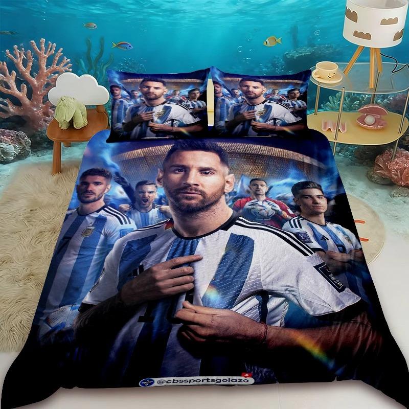 Squisito Set Copripiumino Calcio M-Messi Set Biancheria da Letto Giovani Bambini Ragazza Ragazzi Lusso Regalo di Compleanno Decorazione Camera da Letto Set 2/3 pezzi