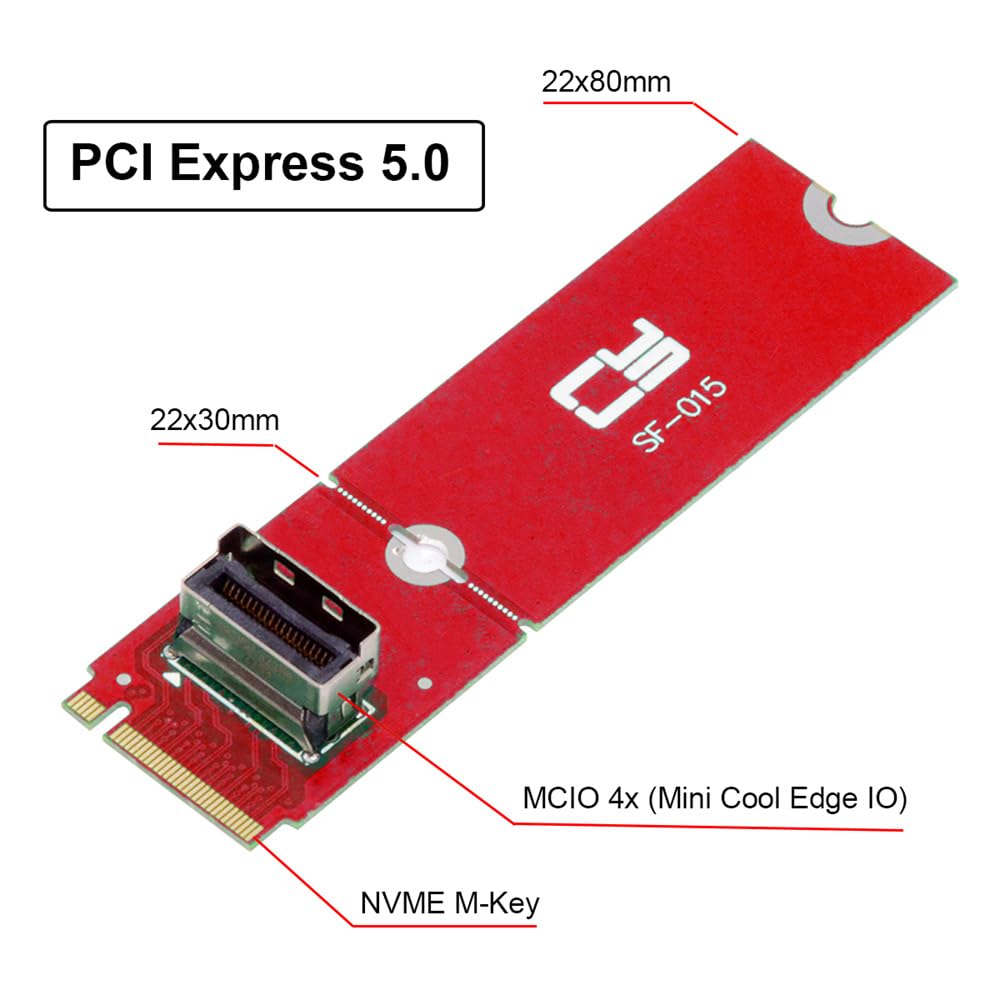xiwai to MCIO Female Mini Cool Edge Host Adapter Conversion Expansion Board for PCIe NVMe SSD 2280 2230 Converter Card PCI-E 5.0 4.0 M.2 M-Key I/O