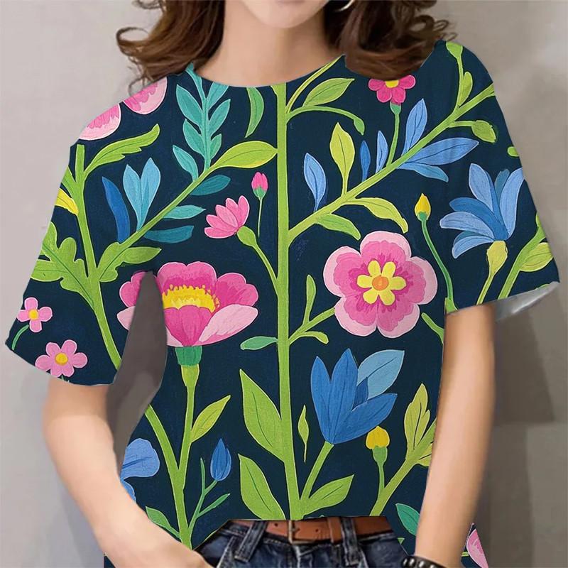 Women's printed short sleeved casual T-shirt retro street style