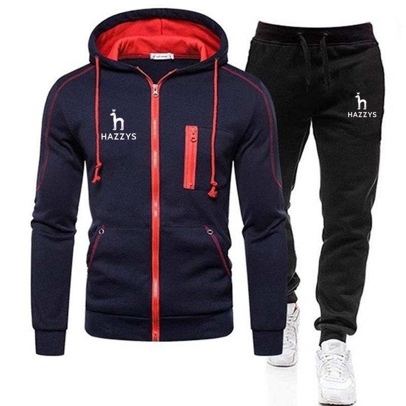 New 2024, winter men's clothing, printed men's hood set, wool zippered hoodie, casual sports pants, men's sportswear