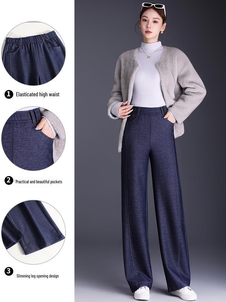 2025 Autumn/Winter High-Waisted Plus Size Straight-Leg Women's Pants - Elastic Waist, Comfortable, Casual, Draping Fashion Trend.