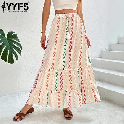 Gonne Estive Print a Blocchi di Colore Casual Donna