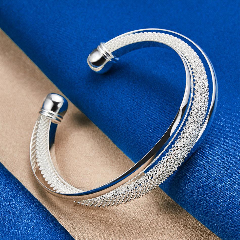 Fashionable 925 Sterling Silver Exquisite Shiny Braided Open Bracelet Women Party Wedding Jewelry Accessories
