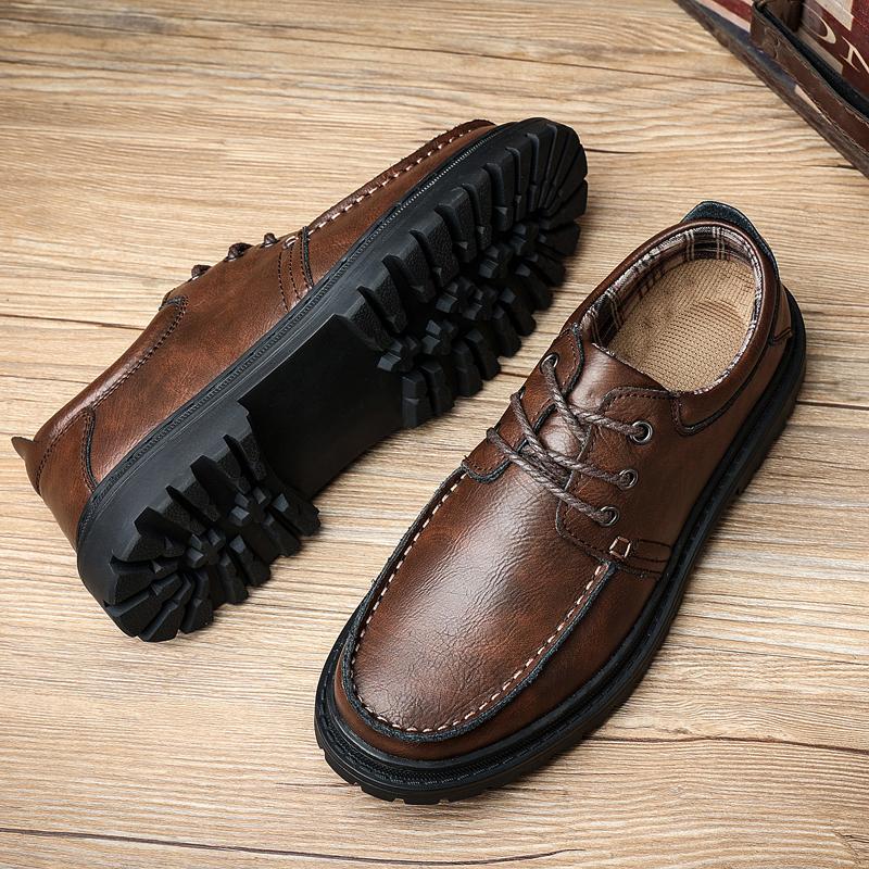 Fashion Tooling Men'S Shoes Thick Bottom Split Leather Shoes Man 2022 Newest Comfy Lace-Up Men Casual Shoes Formal Office Men Shoes