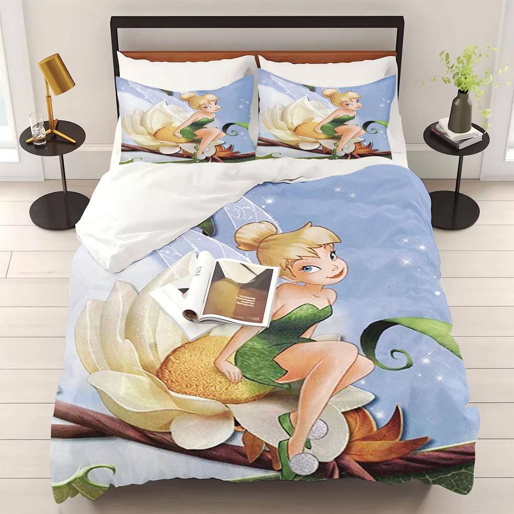 Elf Cartoon Tinkerbell Bettbezug Bettwäsche Set 100% Polyester Niedlich Bedruckt Hautfreundlich Atmungsaktiv Heimtextilien Anime