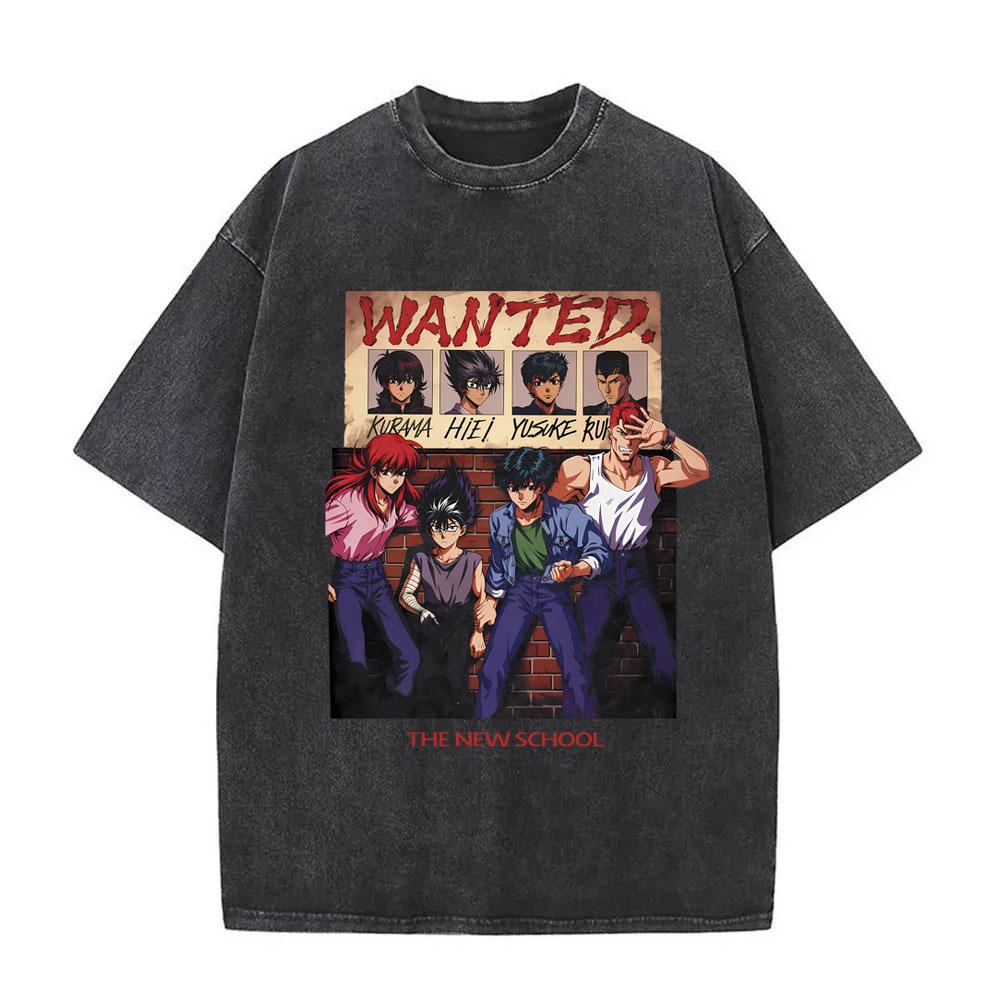 Maglietta Lavata Vintage Anime YuYu Hakusho Uomo Donna Abbigliamento Fumetto Oversize Uomo Hip Hop Magliette Retro Streetwear