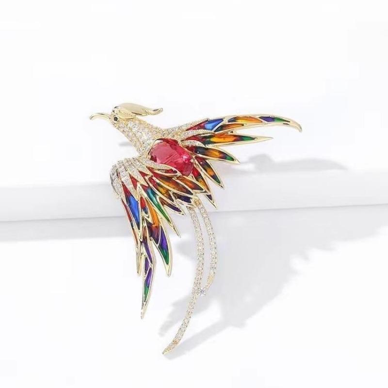 Fashionable Rhinestone Phoenix Brooch with Long Tail Exquisite Accessory for Clothing And Bags Versatile Temperament Piece