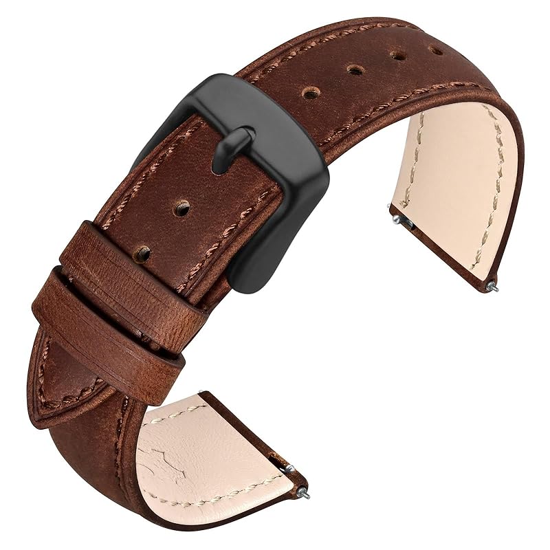 

[ANNEFIT] genuine leather watch band 20mm Suede Crazy Horse Leather Watch Replacement Strap Quick Release camel/black buckle