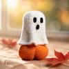 Handcrafted Wool Toy 2 Pcs Crochet Ghost And Pumpkin Set, Handmade Knitted Halloween Creative Photo Props Dolls, Funny Desk Decoration, Quirky