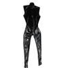 Sexy Men Elastic PU Bodysuit PVC Glossy Shiny Sleeveless Latex Men's Tights Cosplay Maid Leotard Zipper Open Crotch Stage Wear