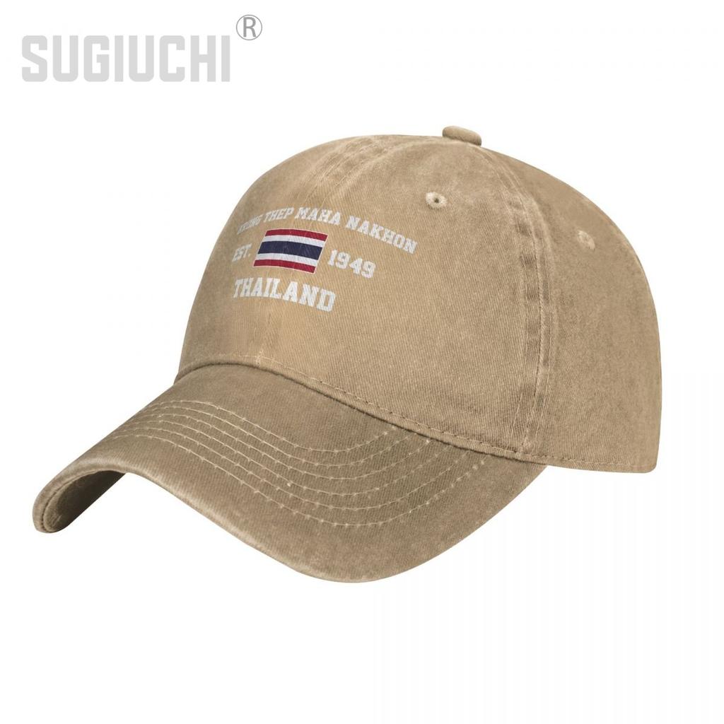Flag of Thailand EST.1949 Krung Thep Maha Nakhon Unisex Adult Washed Denim Baseball Cap Unisex Vintage Cotton Patriotic Trucker Hat