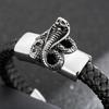Punk Gothic Men's Snake Head Body Bracelet Man Distressed 316L Stainless Steel & Leather Wrap Bracelet for Men Animal Jewelry