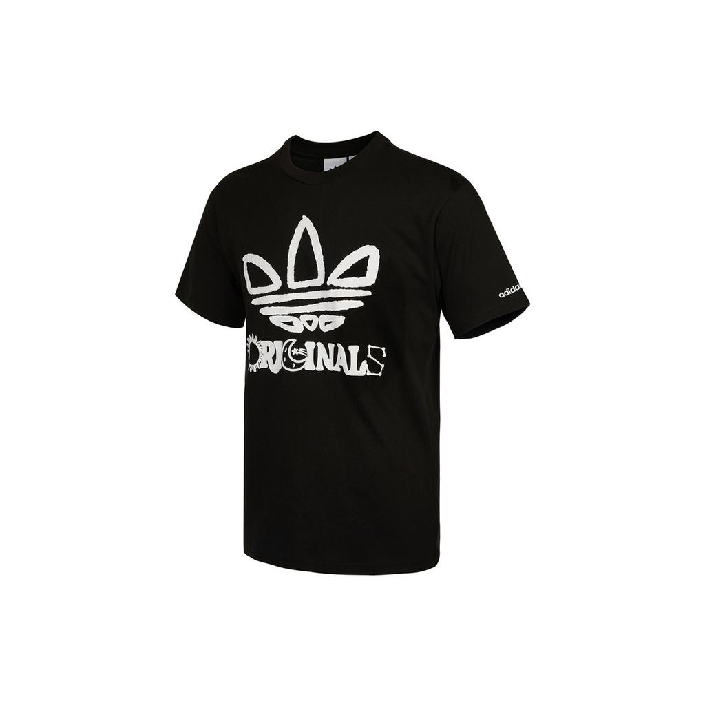 Adidas Originals Trefoil Graffiti Logo Print Sports Short Sleeve T-Shirt Men Tops Black H32312
