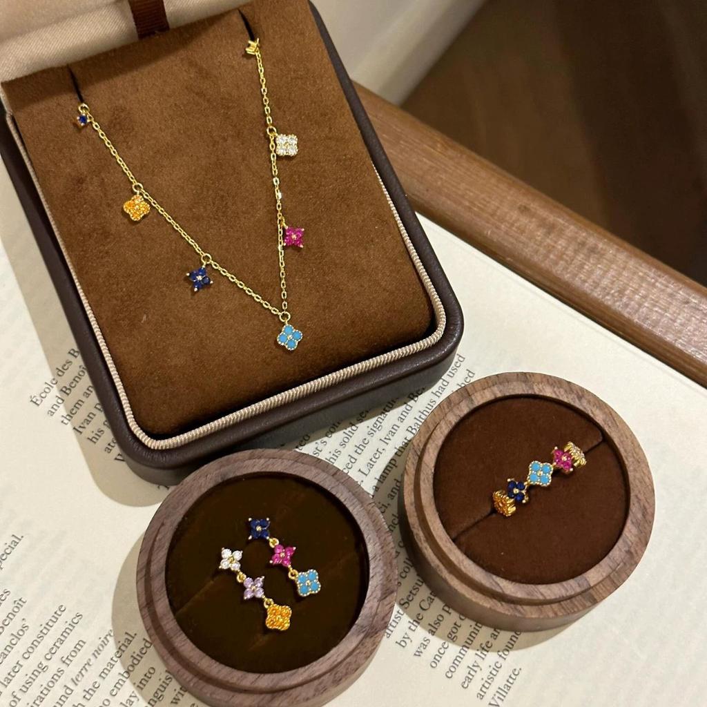 925 Silver Colorful Four-Leaf Diamond Bracelet for Women Trendy Fashion Fine Jewelry Gifts Accessories