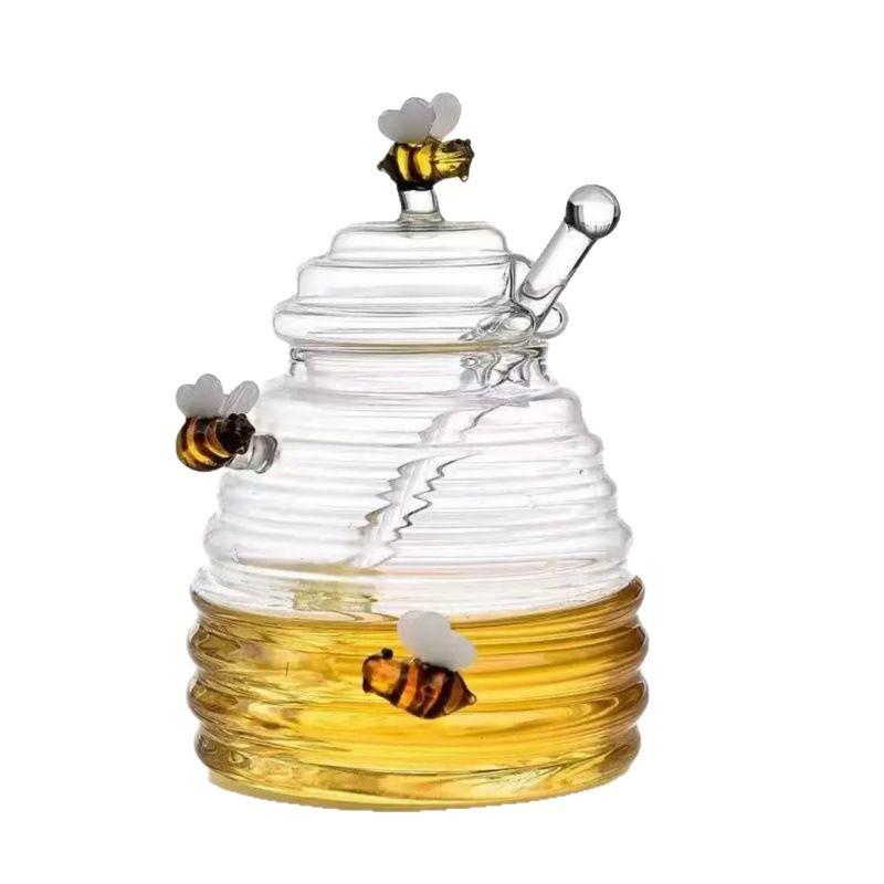 Creativo barattolo di vetro per miele in stile giapponese con coperchio mescolatore - Tazza trasparente per marmellata