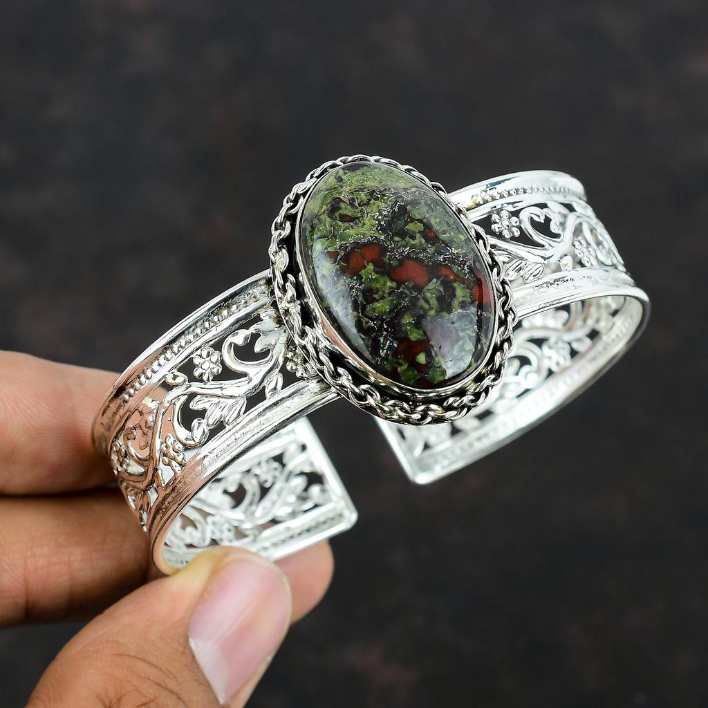 Dragon Bloodstone Bangle Natural Gemstone Cuff Bracelet 925 Sterling Silver Bangle Handmade Cuff Bracelet Adjustable Bangle Gifts For Women