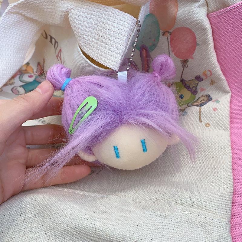 

1 шт. Кукольная подвеска в виде головы Маруко со случайной заколкой для волос, кулон в виде куклы из хлопка, милый плюшевый брелок из полипропилена и хлопка фиолетовый