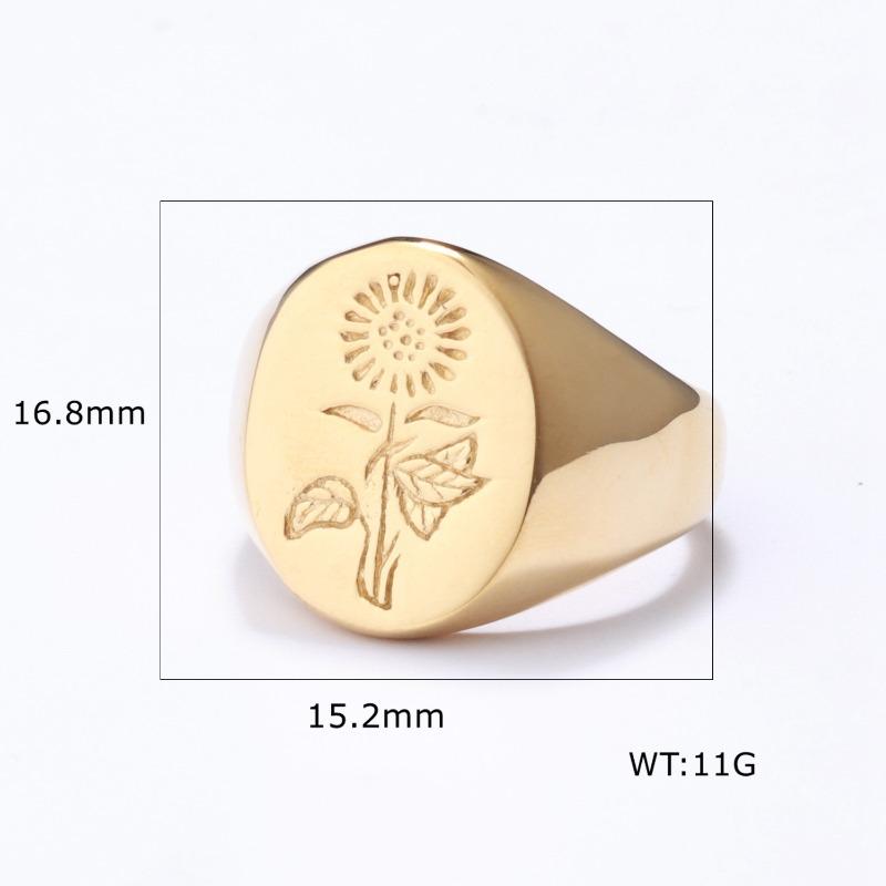 Stainless steel sunflower polished unisex ring