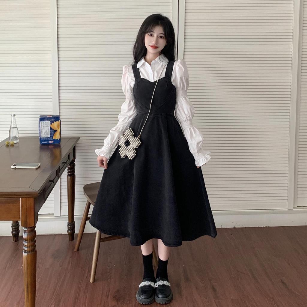 Women's Chic French-Style Denim Overall Skirt - Retro, Sweet, and Elegant Hong Kong Inspired Design