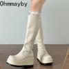 Winter Platform Wedges Heel Women Knee High Boots Fashion Back Zippers Shoes Cosy Soft Leather Long Booties