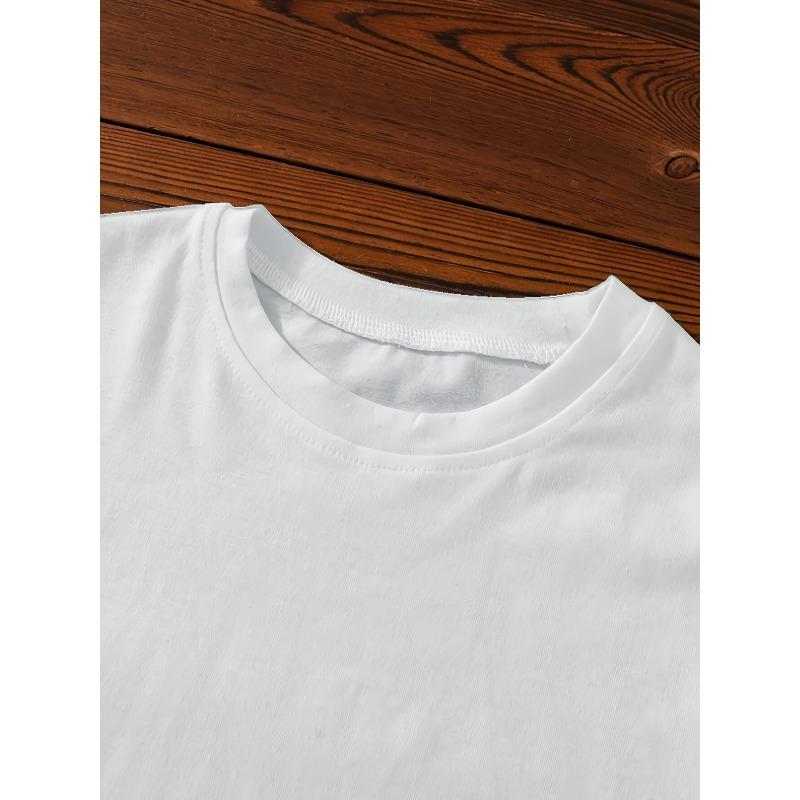 European Size Girls Round Neck Short Sleeved T Shirt with Doughnut and Cat Ears and Tail Pattern Print
