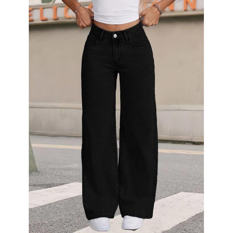 Womens High-Waisted Straight Leg Denim Pants Casual Solid Color Jeans 2026 Fall Collection