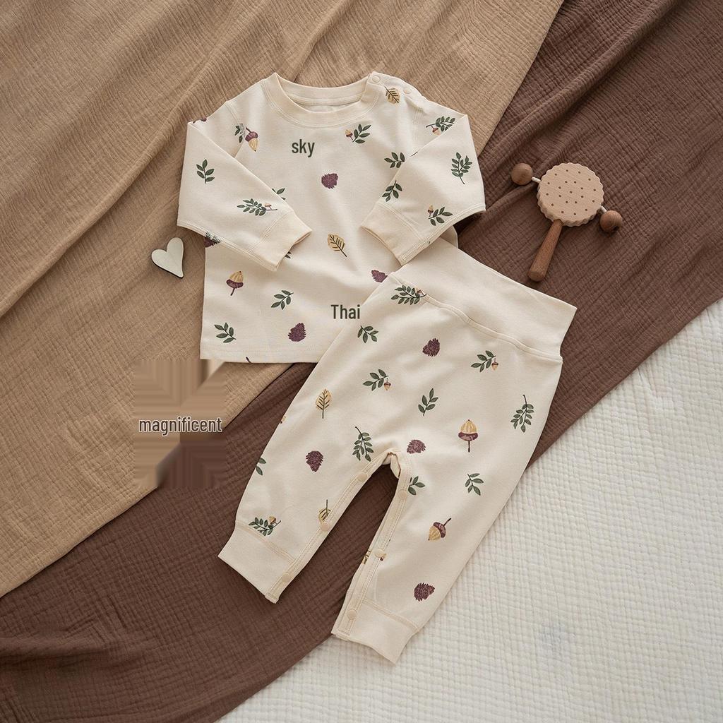 Spring & Autumn Kids' Cotton Pajamas Set - Cozy Home Wear with Belly Protection and Crotch Opening