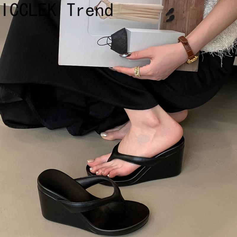 Fashion Clip Toe Wedges Heel Women Slippers Designer Party Dress Flip Flops Ladies Slides Shoes