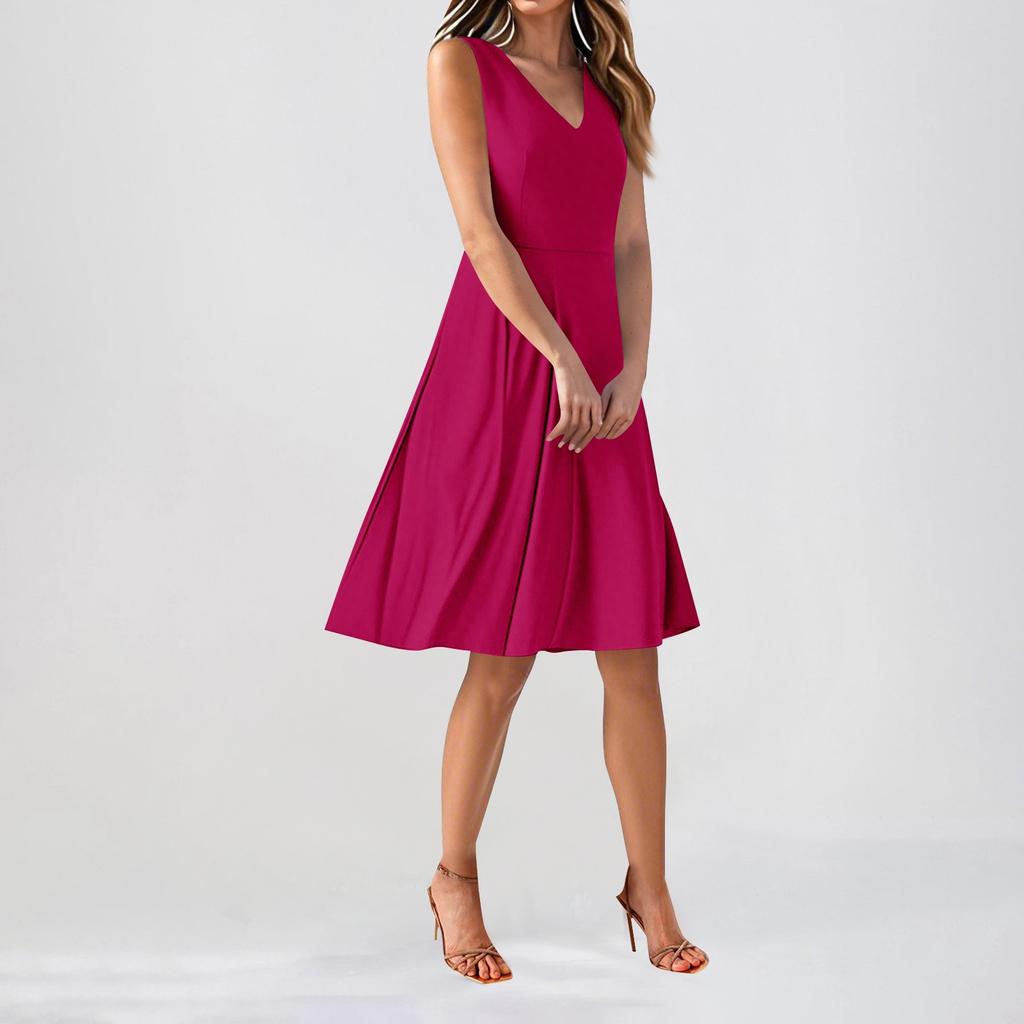 Chiffon Floral Sleeveless V-Neck Waist Dress