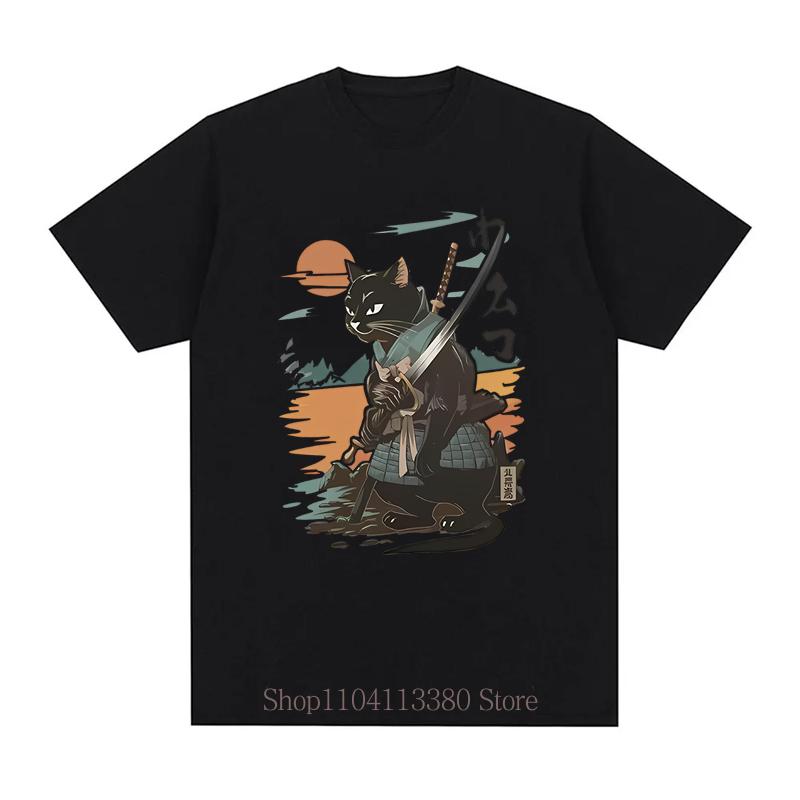 Samurai Cat Graphic Print TShirt for Women Unisex Summer Casual Fashion Loose Streetwear YK Tops Crew Neck Short Sleeve Tshirts