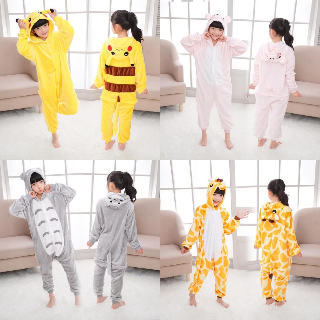 Premium Quality Halloween Kids Pajamas Cosplay Costume Featuring Pokemon Pikachu Dragon Cow Designs