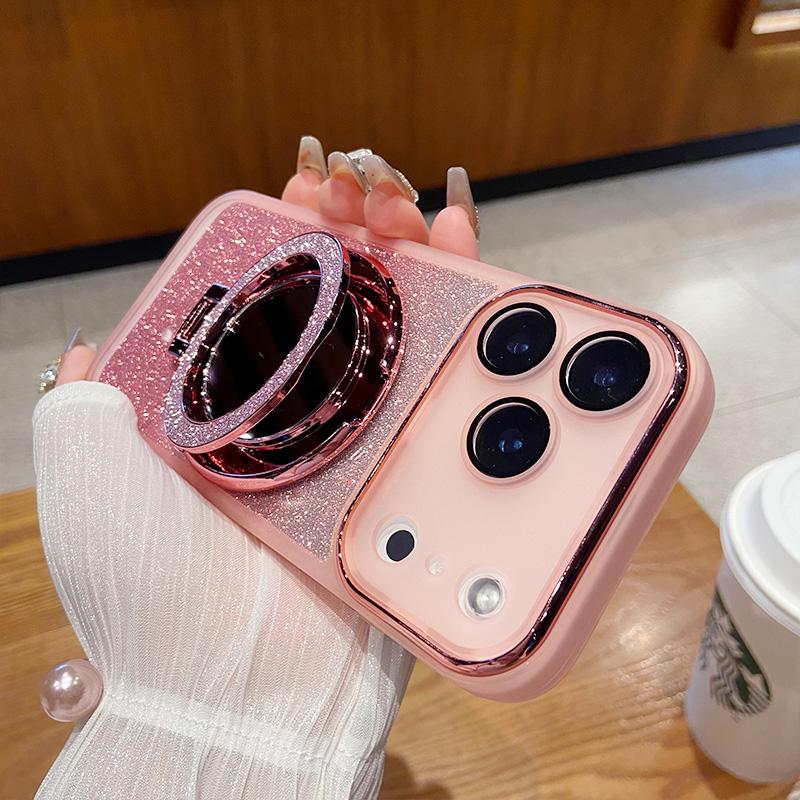 Glitter Lens Film Full Protection Phone Case for IPhone 17 Air 16 15 14 13 12 Pro Max 17Pro Mirror Magnetic Bracket Cover Capa