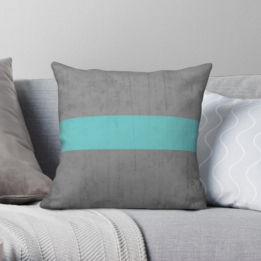 Grey Mint Colourblock Square Pillowcase Polyester Linen Velvet Creative Zip Decor Sofa Seater Cushion Case