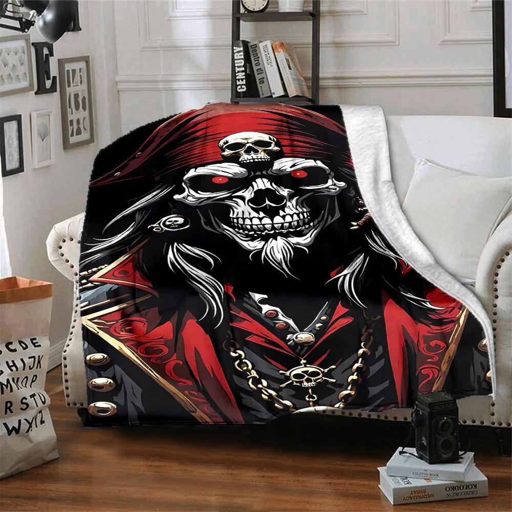 1pc Skull Pirate Throw Blanket Soft Flannel, Cozy All Season Polyester Perfect for Home, Office